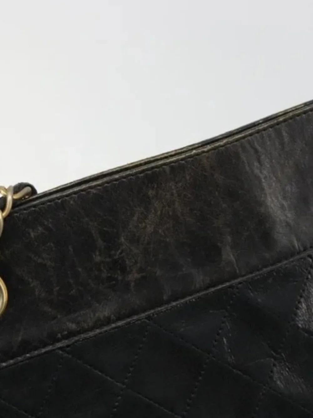 CHANEL Chain Tote Bag Lamb Skin Black Gold CC Auth BA13601